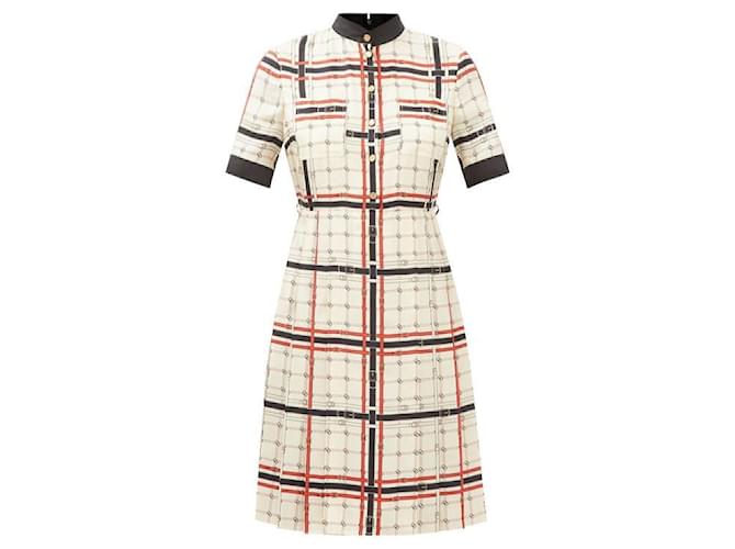 Gucci Abito in twill di seta con stampa cintura GG Multicolore ref