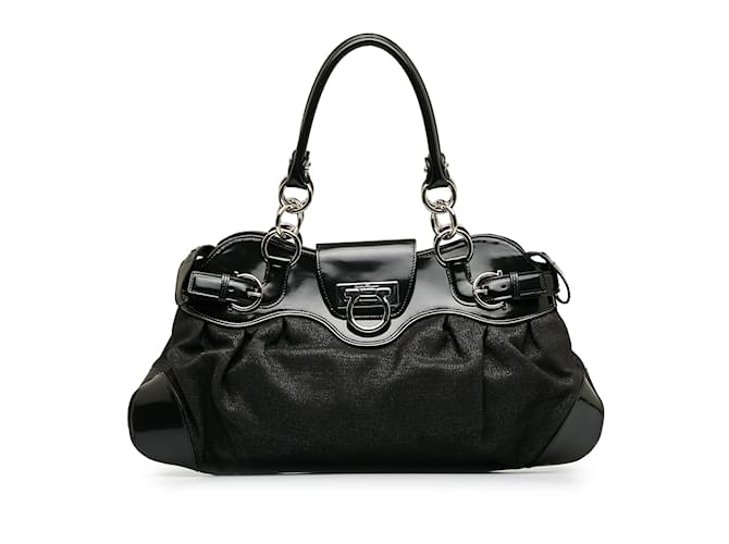 Salvatore Ferragamo Black Ferragamo Denim Gancini Marisa Shoulder