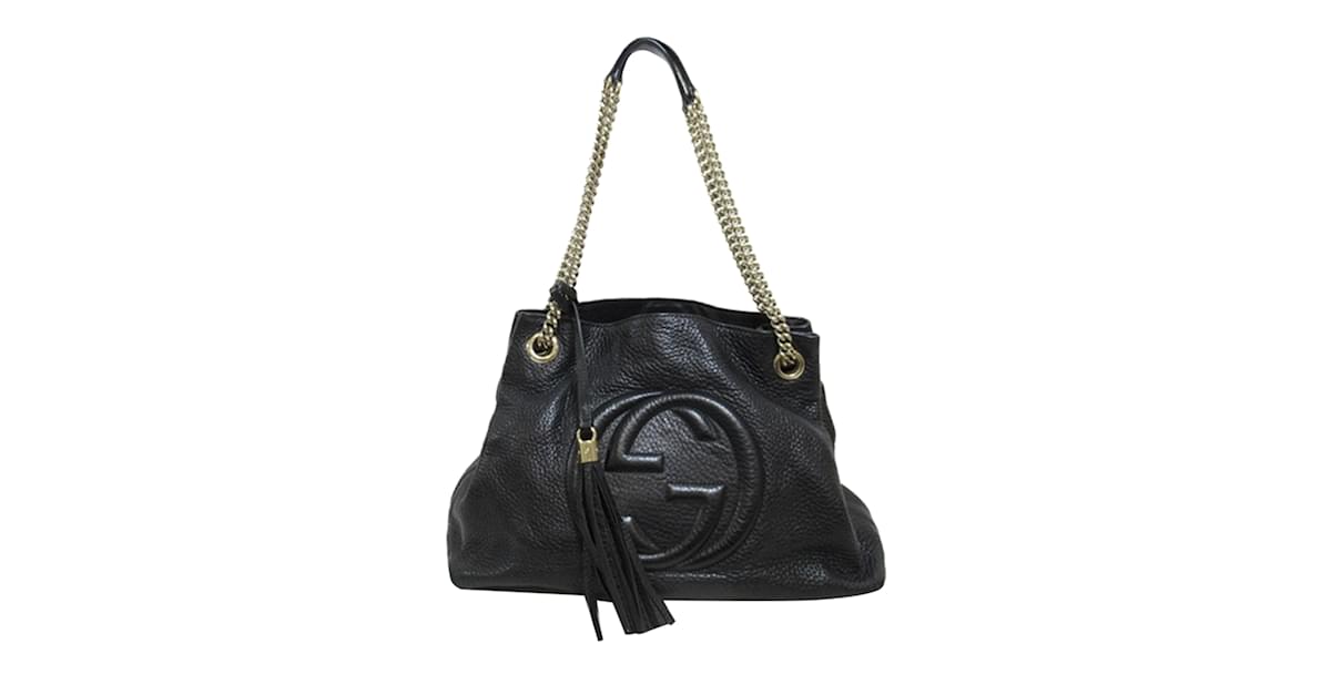 Gucci pebbled calfskin medium soho chain on sale shoulder bag black