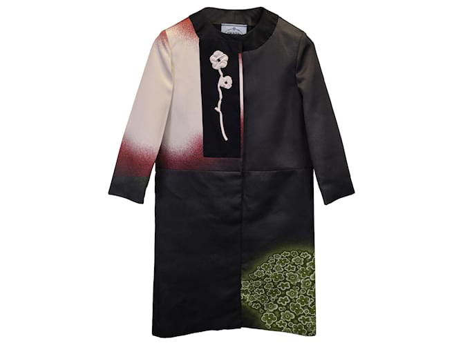 Prada 2013 Floral Print Coat in Black and Red Silk Multiple colors