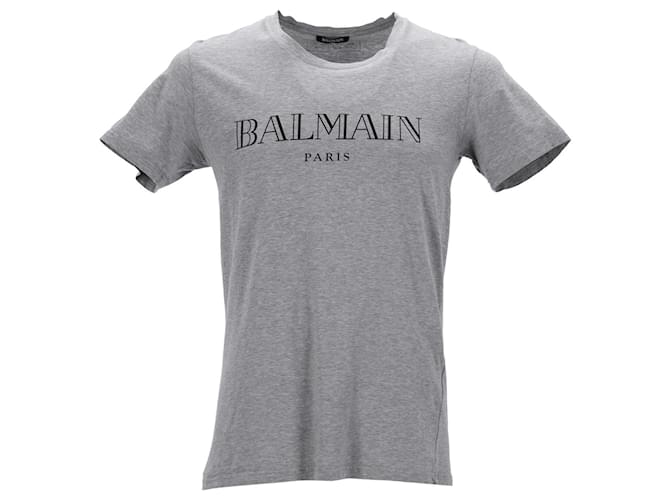 Balmain Logo T-shirt in Grey Cotton ref.1157147 - Joli Closet