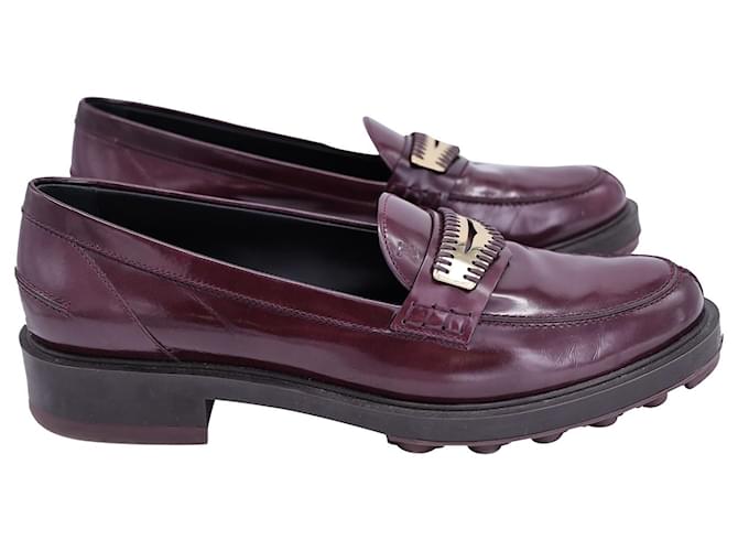 Tod's Whip Stitch Penny Loafers in Burgundy Leather Brown Red ref