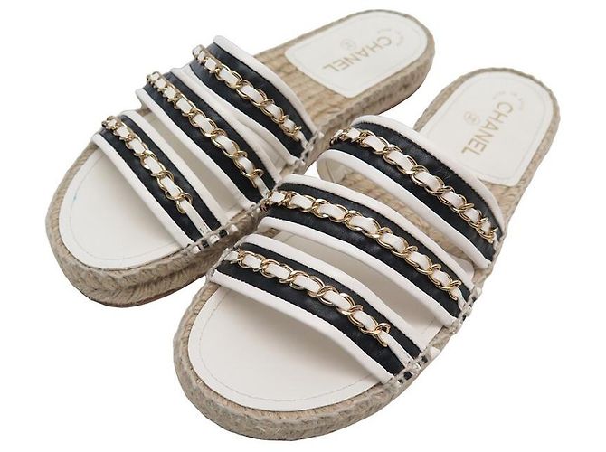 CHANEL SHOES CHAIN AND RAFFIA SANDALS G35931 40 TWO-TONE SHOES Rope ref ...