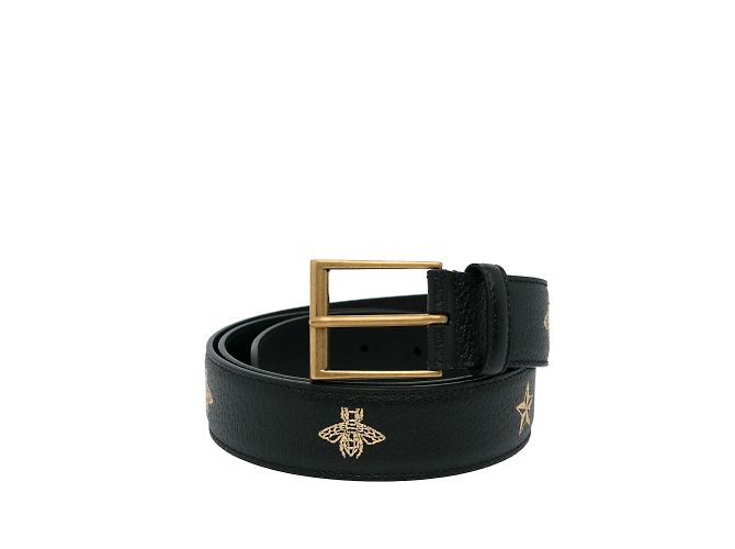 Black Gucci Bees And Stars Print Leather Belt IT 40 ref  display picture 1