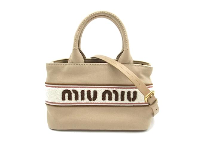 Miu Miu Canvas Top Handle Tote Bag 5BA253 Brown Cloth ref
