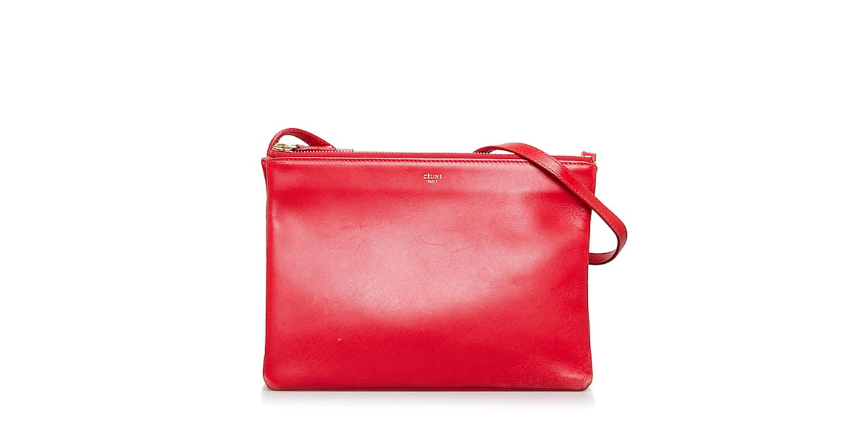 C line Red Celine Large Trio Crossbody Bag Leather ref.1174462