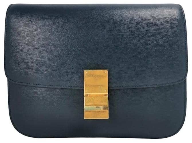 Céline Celine Classic Box Medium Navy Blue Calfskin Leather Pony