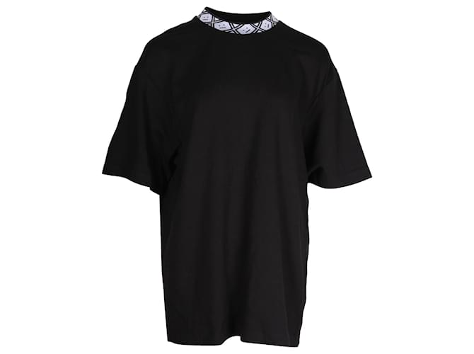 Acne Studios Face Motif Mock Neck T-Shirt in Black Viscose