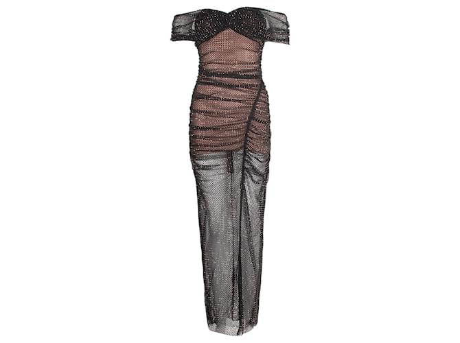 knee length dresses for ladies Burgundy Rhinestone Fishnet Midi Dress – self-portrait-US main image 1
