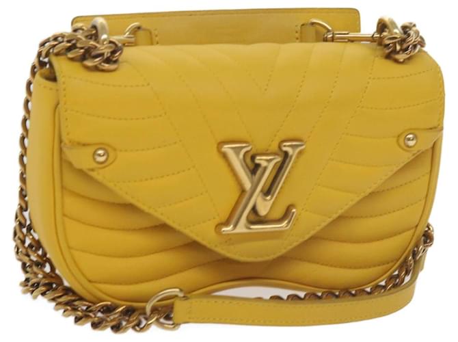 LOUIS VUITTON New Wave Chain Bag PM Shoulder Bag Leather Yellow LV