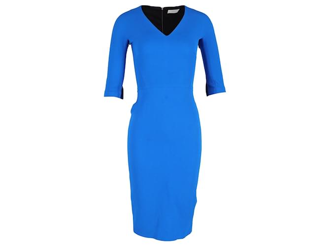 Victoria Beckham V-neck Fitted Sheath Dress in Blue Silk and Wool (Sold) -  Joli Closet
