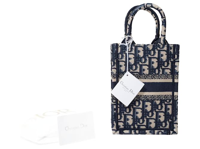 DIOR Book Tote Bag in Navy Blue Canvas 101647 Cloth