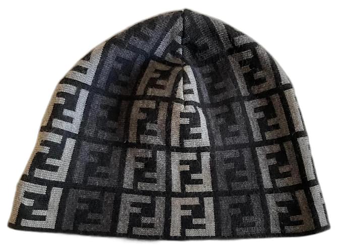 Fendi Hats Beanies Black Grey Dark grey Wool ref.1190930