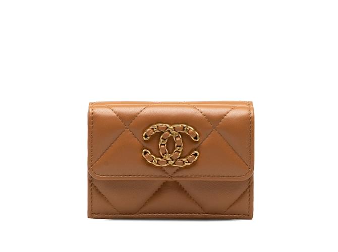 Brown Chanel 19 Trifold Flap Compact Wallet Leather ref.JC1200833
