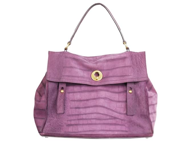 Saint Laurent Purple suede croc skin bag Joli Closet