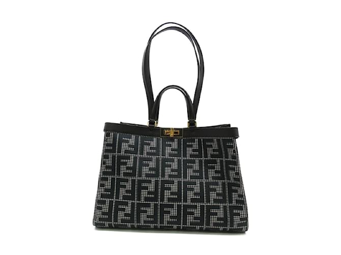 Fendi Houndstooth Canvas Peekaboo X-Tote 8BH374 Green Cloth