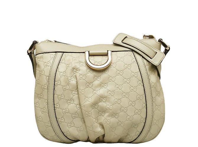 Gucci GG Signature Abbey D-Ring Crossbody Bag 203257 White Leather Pony ...