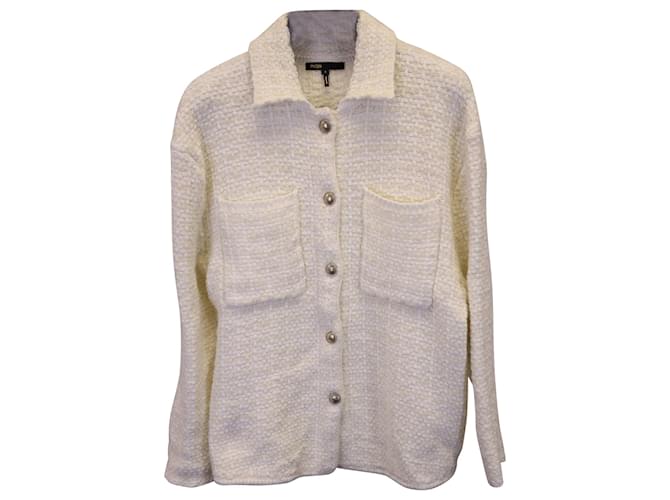 Maje Malerio Two tone Tweed Jacket in White Cotton Wool Blend ref