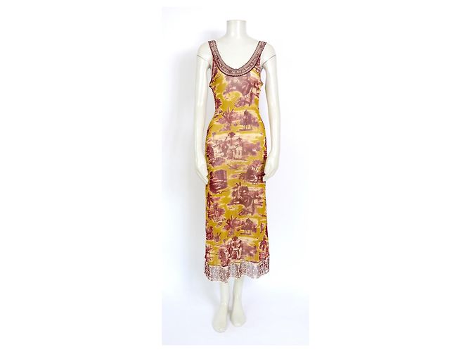 Robe Mini Maille Vintage Jean Paul Gaultier - Taille M - Motif Floral Orange - Années 90