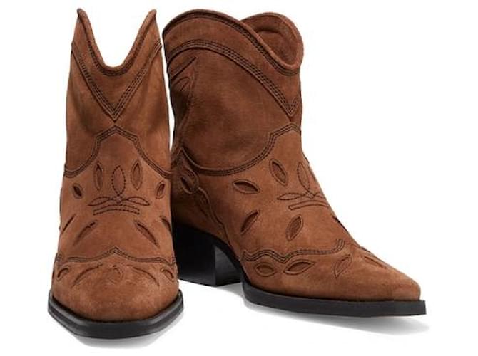 Ganni Brown Texas 40 suede ankle boots Joli Closet