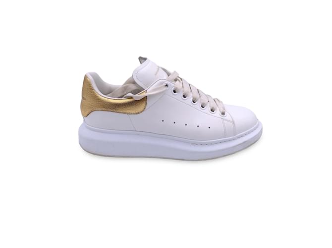Alexander Mcqueen White and Gold Lace Up Sneakers Shoes Size 40