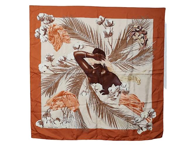 HERMES silk Kare 90 TURBANS DES REINES princess turban scarf yellow