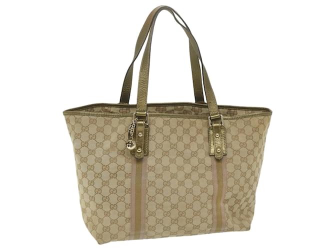 GUCCI GG Supreme Sherry Line Tote Bag Beige Gold pink 139260 Auth