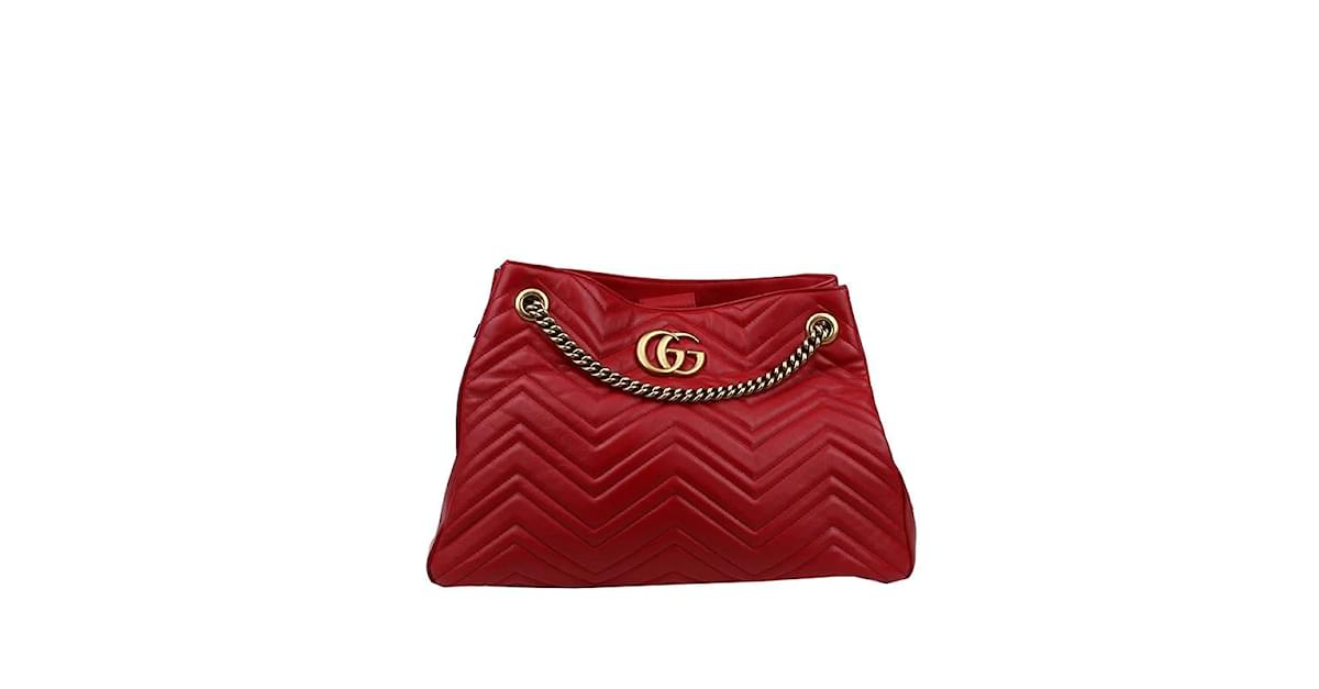 Gucci GG Marmont Metelasse Medium Shoulder Bag Leather Shoulder Bag 453569 in Very Good Condition Red ref.1227777 Joli Closet