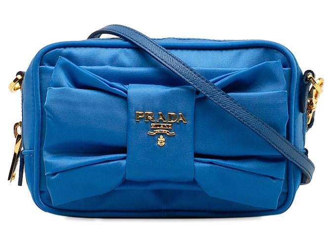 Prada Blue Fiocco Bow Tessuto Crossbody Pony-style calfskin Cloth