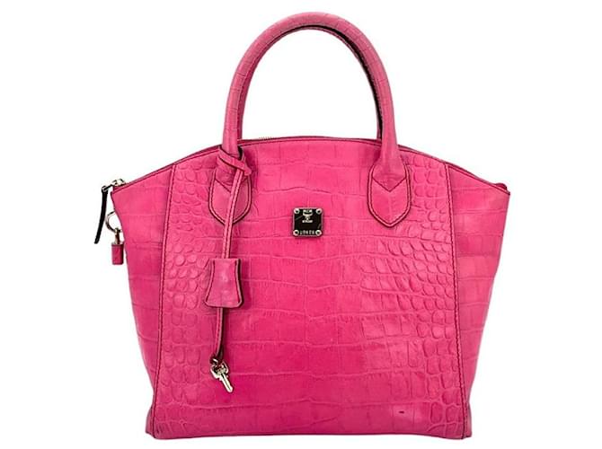 MCM Leder Henkeltasche Tasche Pink Reptiloptik Handtasche