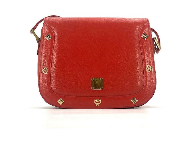 MCM Vintage Leather Bag Red Shoulder Bag Black Flap Bag  display picture 1