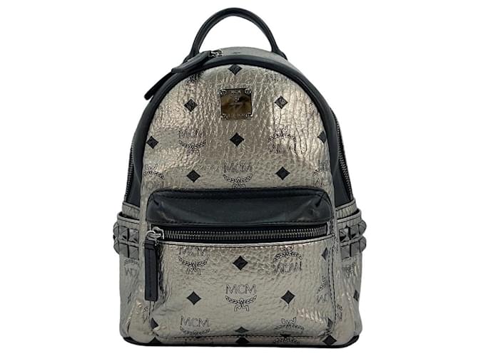 MCM Stark Backpack X - Small Backpack Silver Metallic Logo
