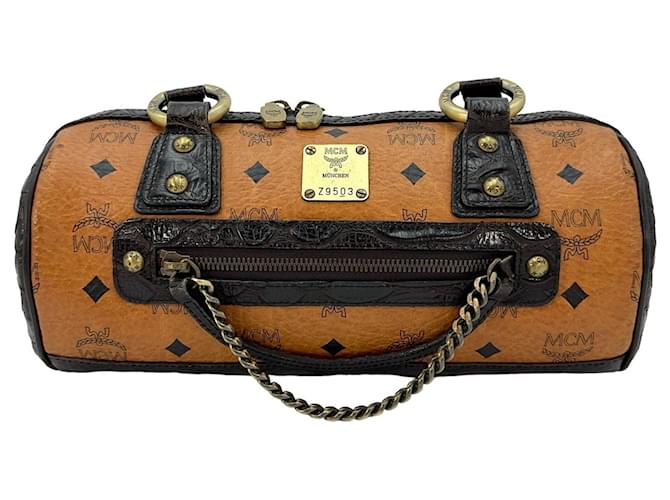 MCM Papillon handbag bag handle bag cognac brown reptile look logo