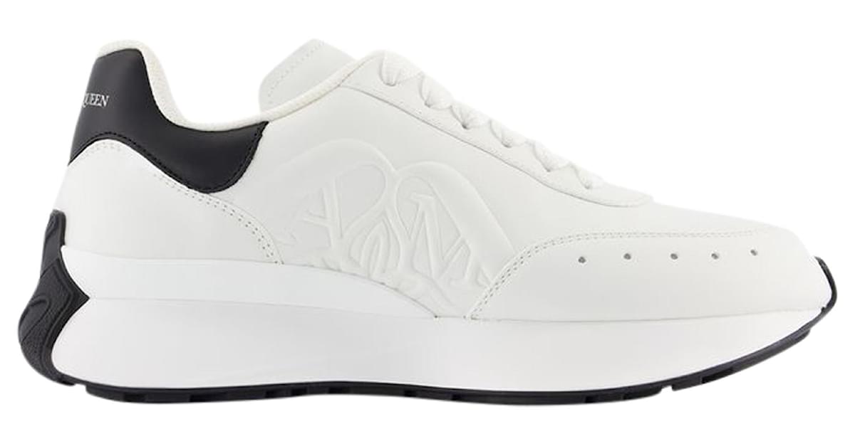 Sprint Runner Sneakers Alexander Mcqueen Leather White Black Pony style calfskin ref.1229677 Joli Closet