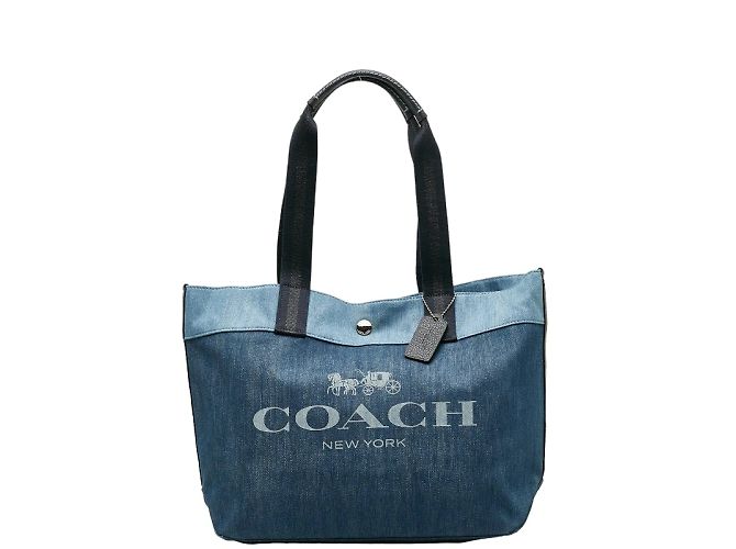 Coach Denim Logo Tote Bag 91131 in Very Good Condition Blue ref 