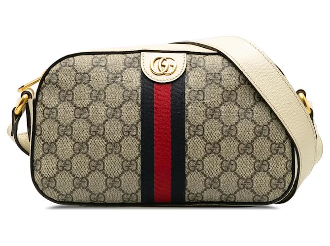 Gucci Brown GG Supreme Web Ophidia Crossbody Bag Beige Cloth Cloth