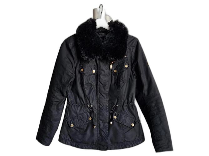 Barbour International Black Waxed Faux Fur Moto Jacket Joli Closet