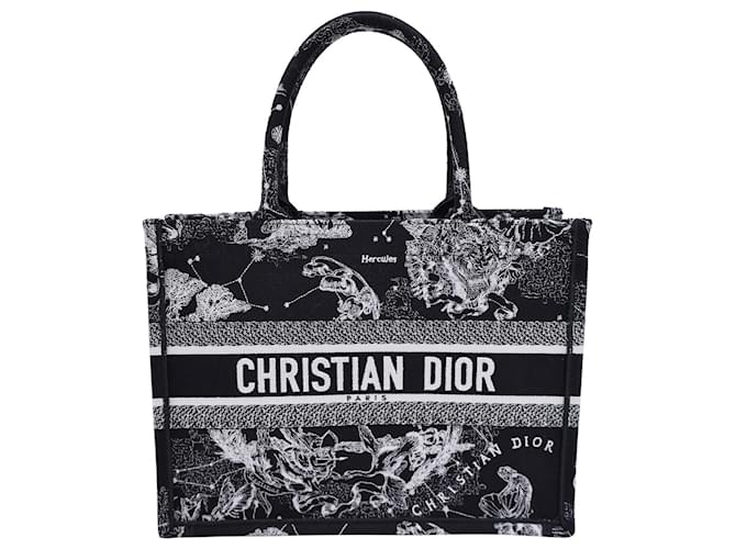 Christian Dior Medium Zodiac Dior Book Tote in Black Canvas Cloth
