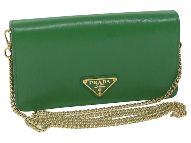 PRADA Chain Shoulder Bag Leather Green 1DH044 Auth yk9947A