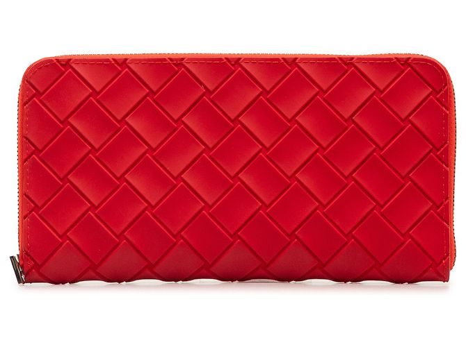 Bottega Veneta Red Intrecciato Rubber Zip Around Long Wallet Polyester ...
