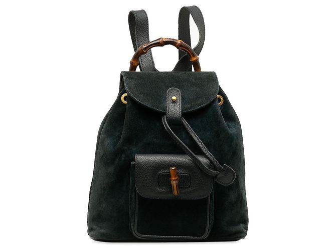 Gucci Black suede backpack with Leather Accents Pre-loved Gucci Bamboo Mini Backpack In Black Suede And  main image 4