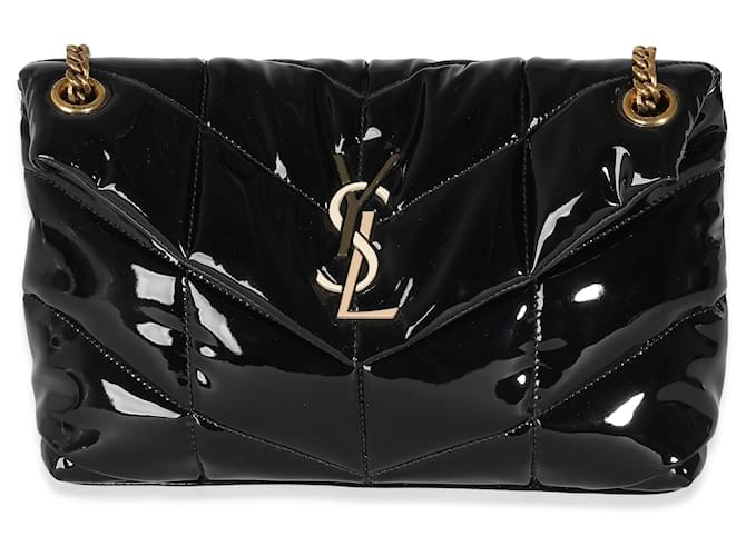 Saint Laurent Kleine Lou Puffer-Tasche aus schwarzem gestepptem