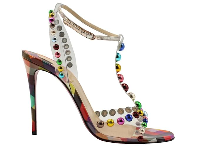 Christian Louboutin Christian Loubutin Faridaravie 100 Embellished Sandals in Multicolor PVC Python print Plastic ref.1281622 Joli Closet
