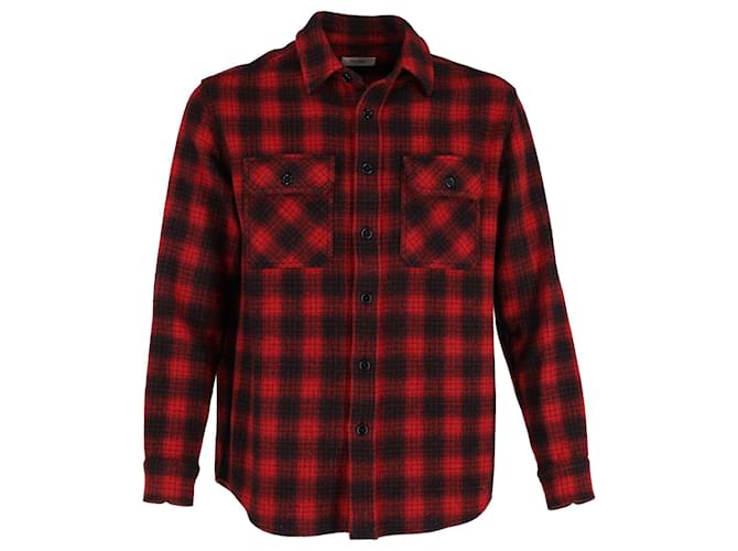 Céline Celine Homme Checked Flannel Shirt in Red Wool ref.1283908