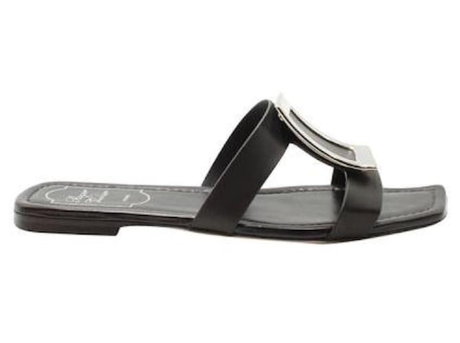 Roger Vivier Bikiviv' Black Leather Flat Sandals