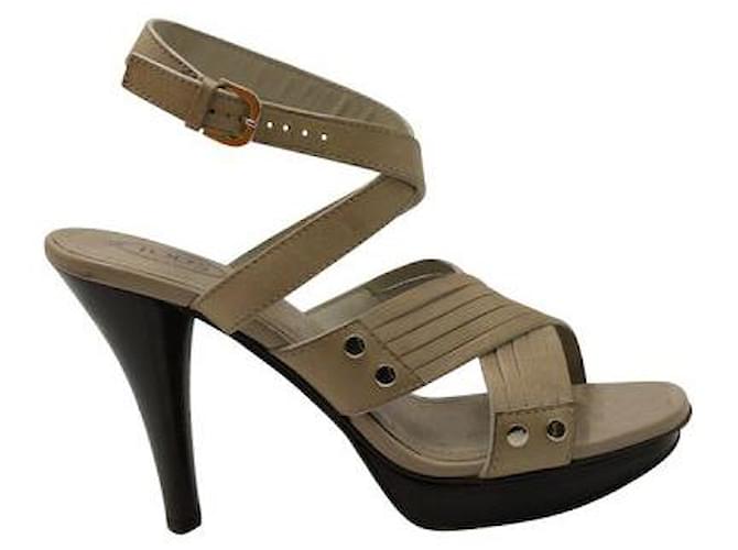Double C High Heel Sandals Beige Cream Leather