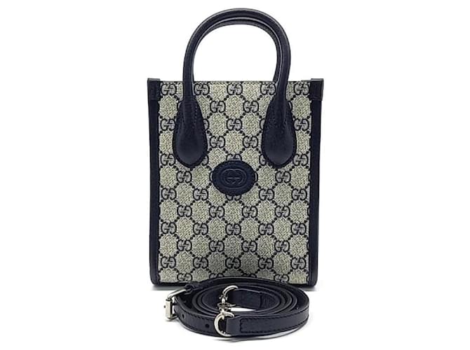 Gucci Interlocking G Mini Tote Bag (671623) Beige Navy blue