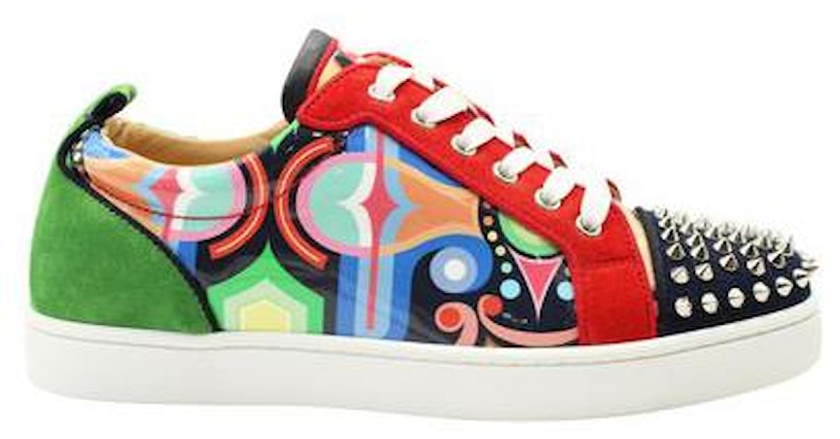 Christian Louboutin Baskets basses en cuir verni imprime multicolore et en daim ref.1286577 Joli Closet