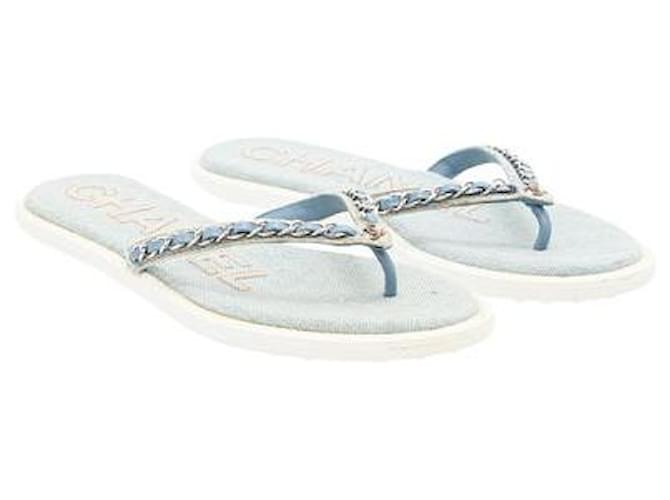 Leather Sandal Chanel Flip Flops 2020 Chanel Blue 20p Light Denim
