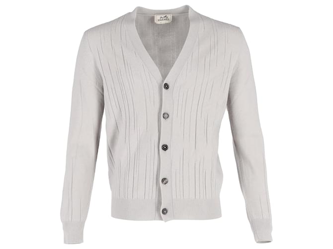 Hermès Cardigan boutonné Hermes en coton gris Joli